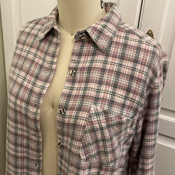 Lauren Brooke 100% Cotton Soft Brushed Pink/Purple/Grey Flannel Button Up Shirt - Picture 2 of 11